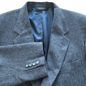 VTG Lord & Taylor Lambswool Herringbone Blazer Jacket Size 42R Blue Tweed USA